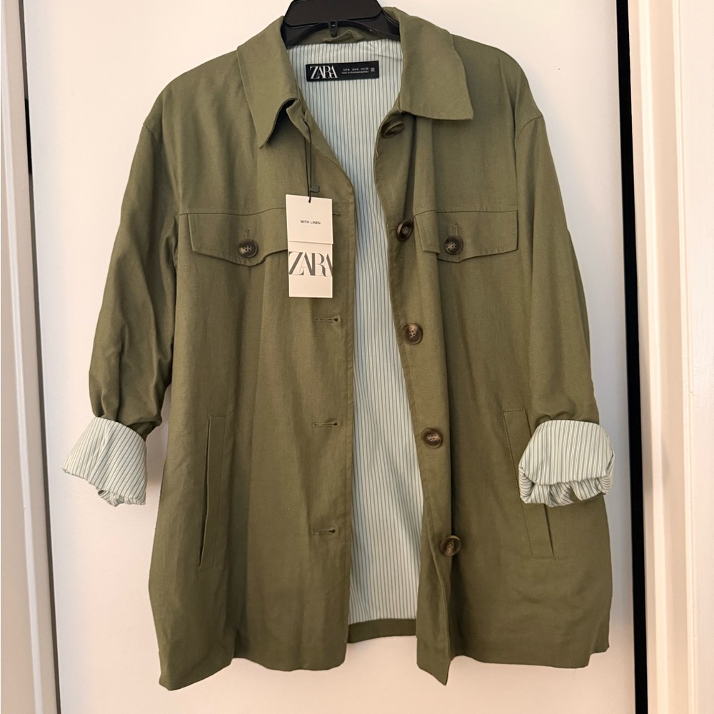 Zara Olive Utility Button-Front Jacket